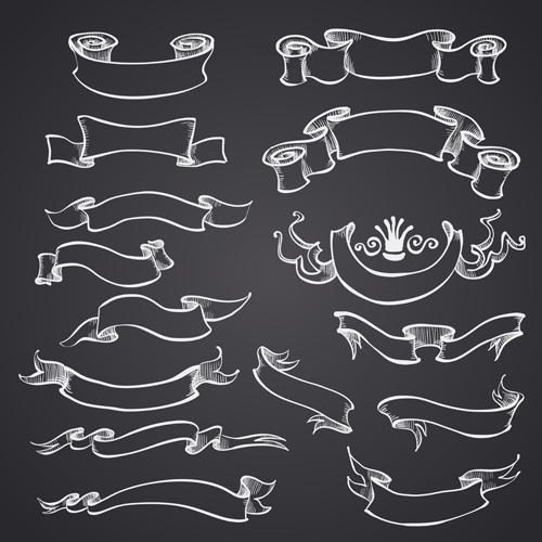 Black and white style ribbon with frames ornaments vector 06