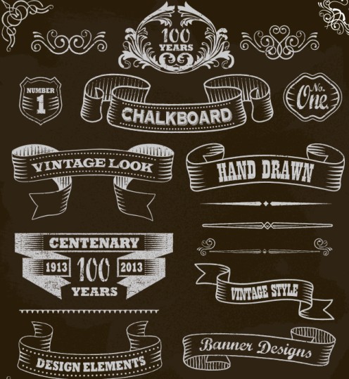 Black and white style ribbon with frames ornaments vector 07