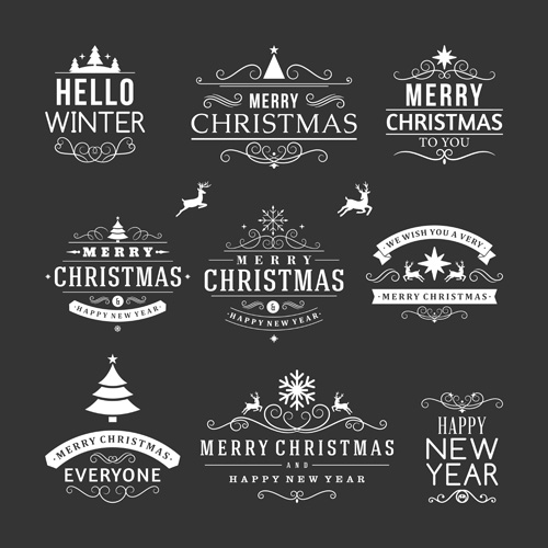 Black white christmas vintage labels vector