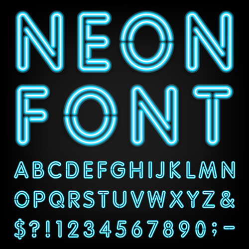 Blue neon number with alphabet vectors material