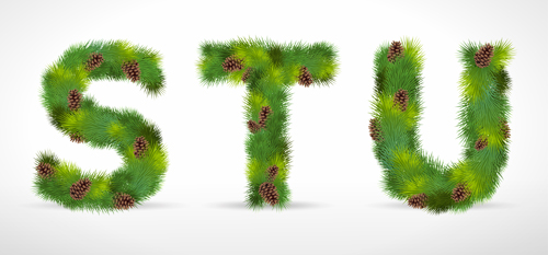 Creative Christmas Tree alphabet and number vector set 11