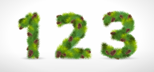 Creative Christmas Tree alphabet and number vector set 14