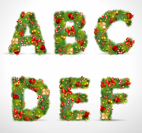 Download Creative Christmas Tree alphabet and number vector set 20 ...