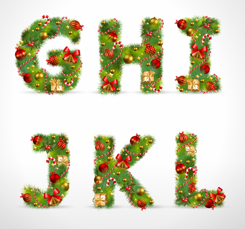Creative Christmas Tree alphabet and number vector set 21