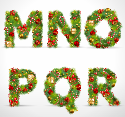 Creative Christmas Tree alphabet and number vector set 22