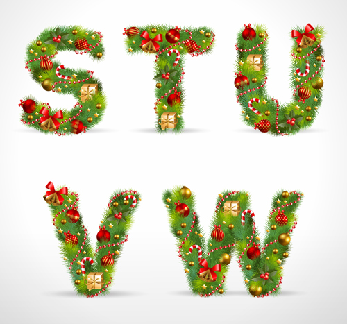 Creative Christmas Tree alphabet and number vector set 23
