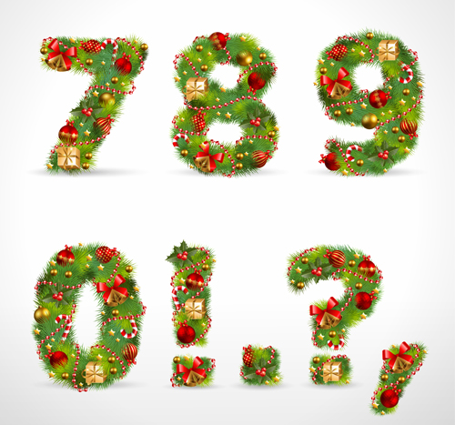 Creative Christmas Tree alphabet and number vector set 26