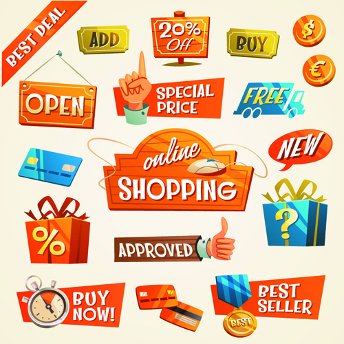 Creative shopping elements set vecter 05
