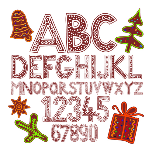 letters and numbers design vector 01 Cute holiday letters and numbers design vector 01