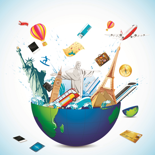Fashion travel elements vector backgrounds set 01