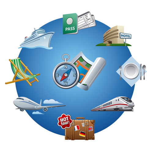 Fashion travel elements vector backgrounds set 07