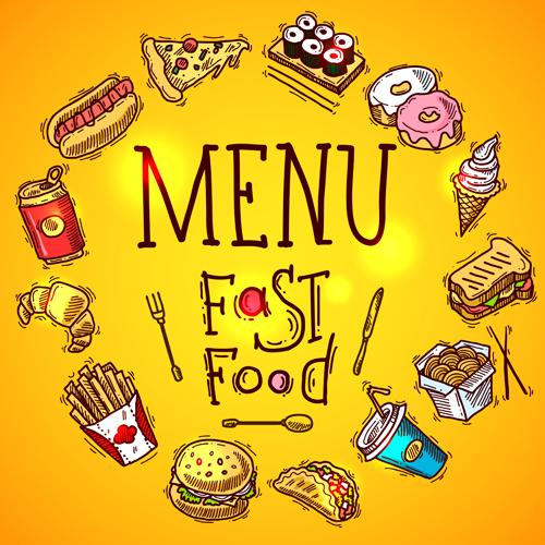menu hand drawn fast food 