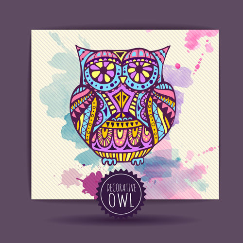 Floral decorative owl vector material 05