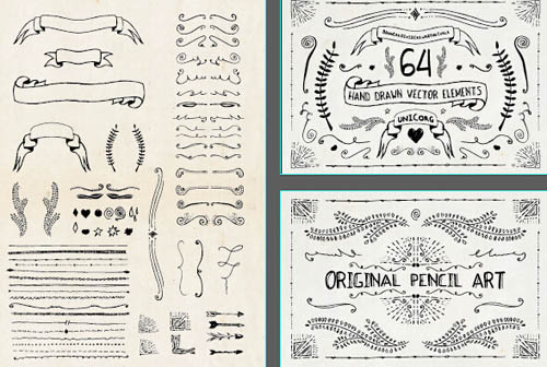Hand drawn ribbon with ornaments vector material