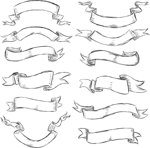 Hand drawn vintage ribbon benner vector 07