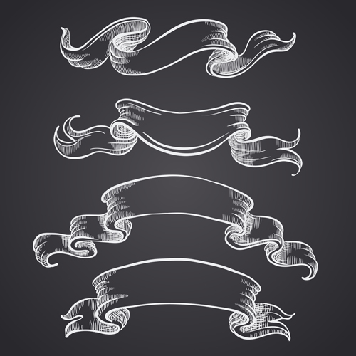 Hand drawn vintage ribbon benner vector 08