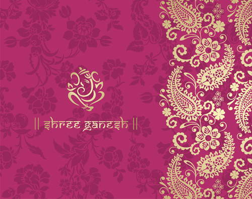 Indian floral ornament with pink background vector 02