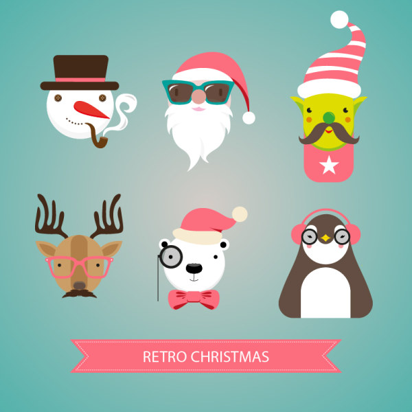 Retro christmas head portrait vector