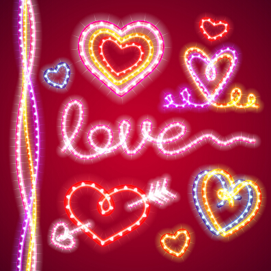 Valentines Day love elements with lights vector