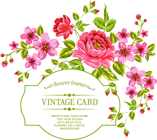 age flowers with frame card vector 01 Vintage flowers with frame card vector 01