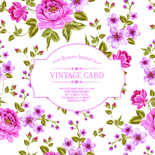 age flowers with frame card vector 02 Vintage flowers with frame card vector 02