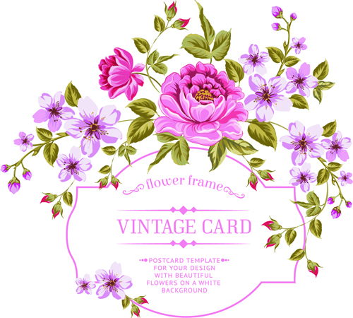 age flowers with frame card vector 03 Vintage flowers with frame card vector 03
