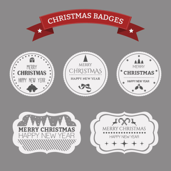 White with black christmas badges and labels vector
