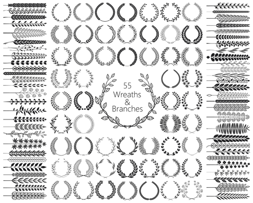 Wreaths and branches design vector material 01