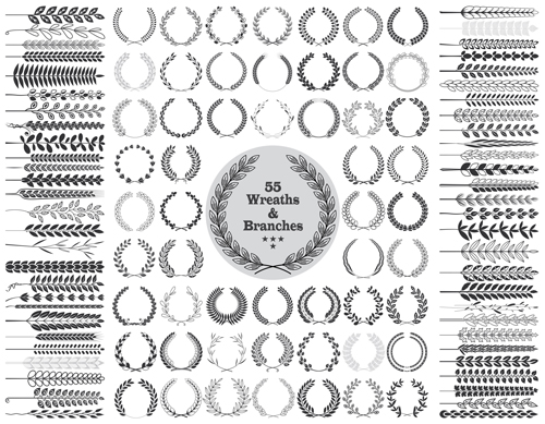 Wreaths and branches design vector material 02