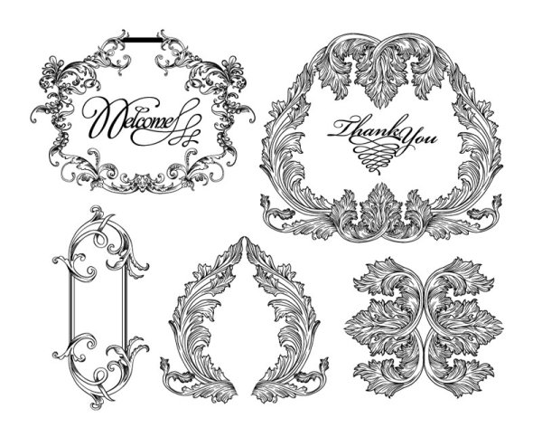 Fine Ornaments lace and Borders vector graphic 06