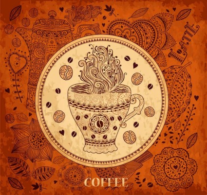 Retro coffee pattern background vector material