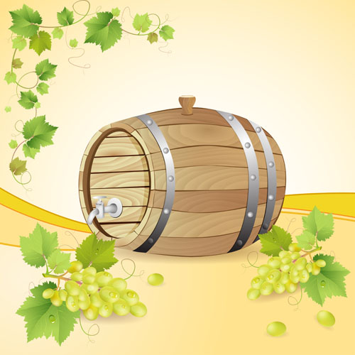 Set of Wooden Wine barrel vector material 01