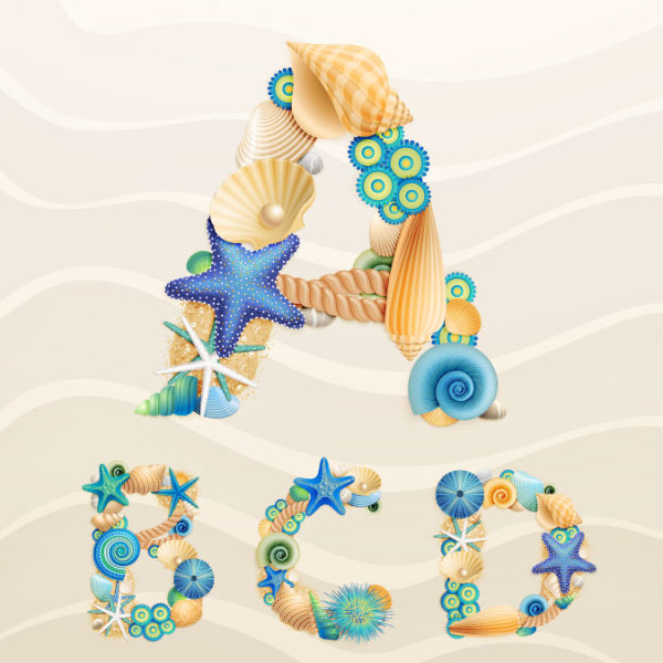 Set of marine life font on sand vector 07