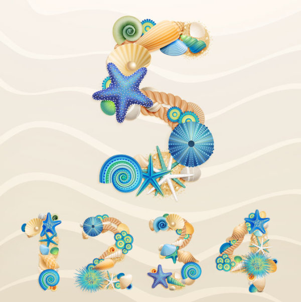 Set of marine life font on sand vector 08