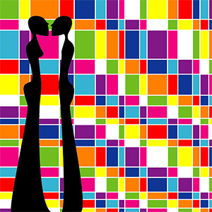 Vector people silhouette lovers colorful color background 