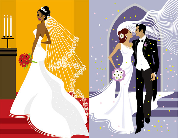 Western style wedding pictures Vector