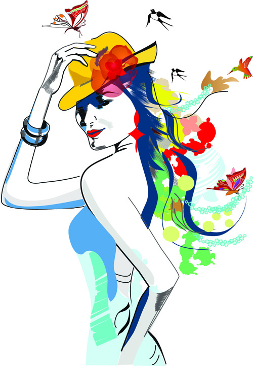 Beautiful of Fashion Girls vector graphic 02