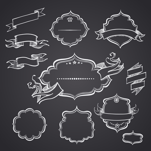 Black and white style ribbon with frames ornaments vector 02