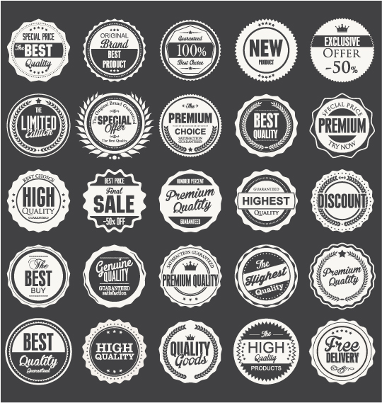 Black with white premium quality labels vector 01