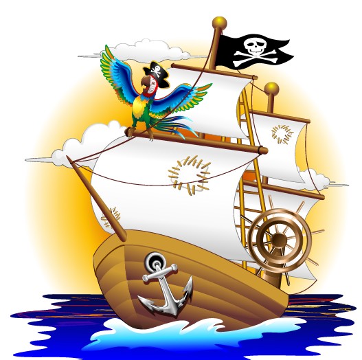 Cartoon corsair and parrots vector graphics