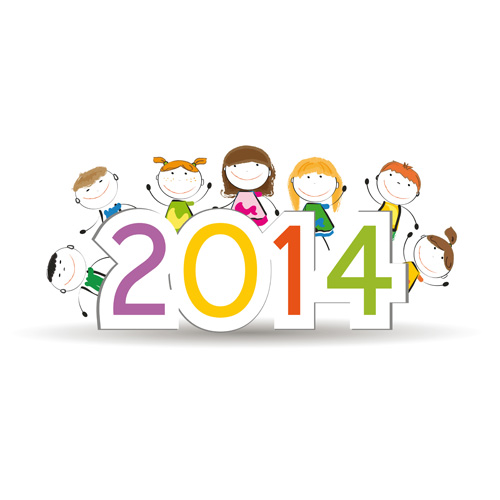 Child and New Year 2014 vector 01