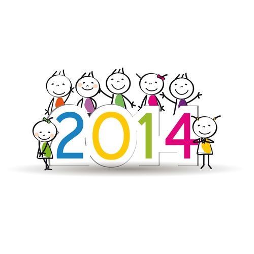 Child and New Year 2014 vector 02