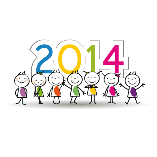 Child and New Year 2014 vector 03
