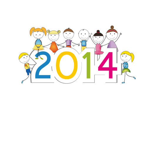 Child and New Year 2014 vector 04