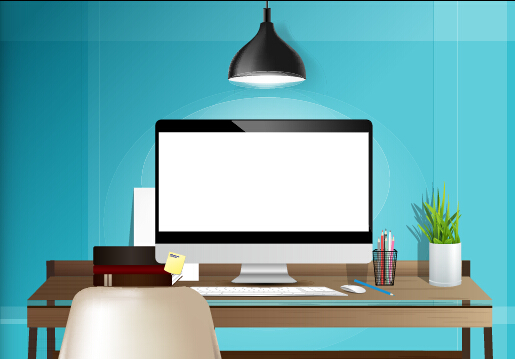 Computer desks and computer home studio vector 01