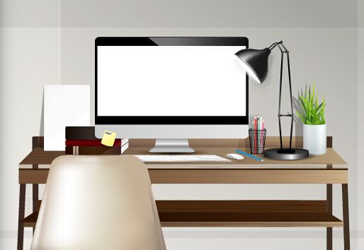 Computer desks and computer home studio vector 02