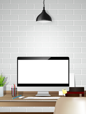 Computer desks and computer home studio vector 03