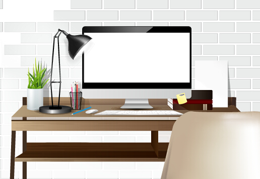 Computer desks and computer home studio vector 04