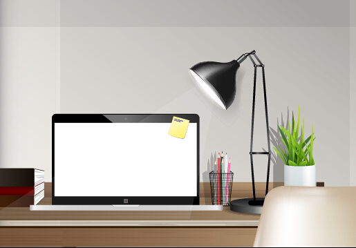 Computer desks and computer home studio vector 05