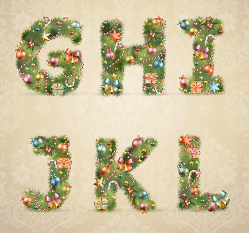 Creative Christmas Tree alphabet and number vector set 04